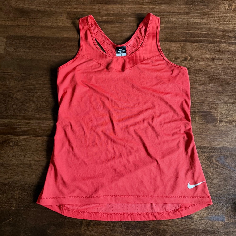 Nike Pro Dri-FIT Womens Tank Top Coral Red Mesh Back Racerback Training Size L